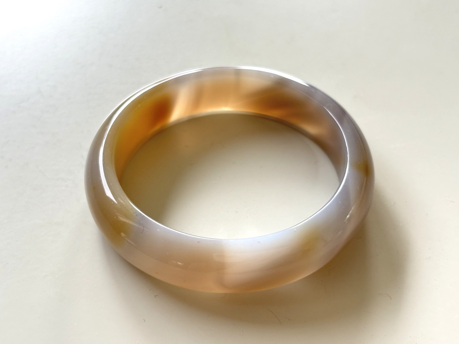 52mm Carnelian Agate Bangle Bracelet Milk tea color Lace Agate Banding