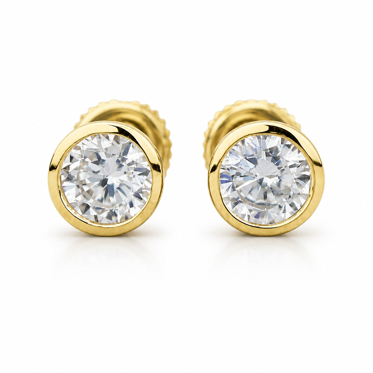 14K Gold Plated Bezel Stud Earrings Round CZ Solitaire Women Jewelry Gift