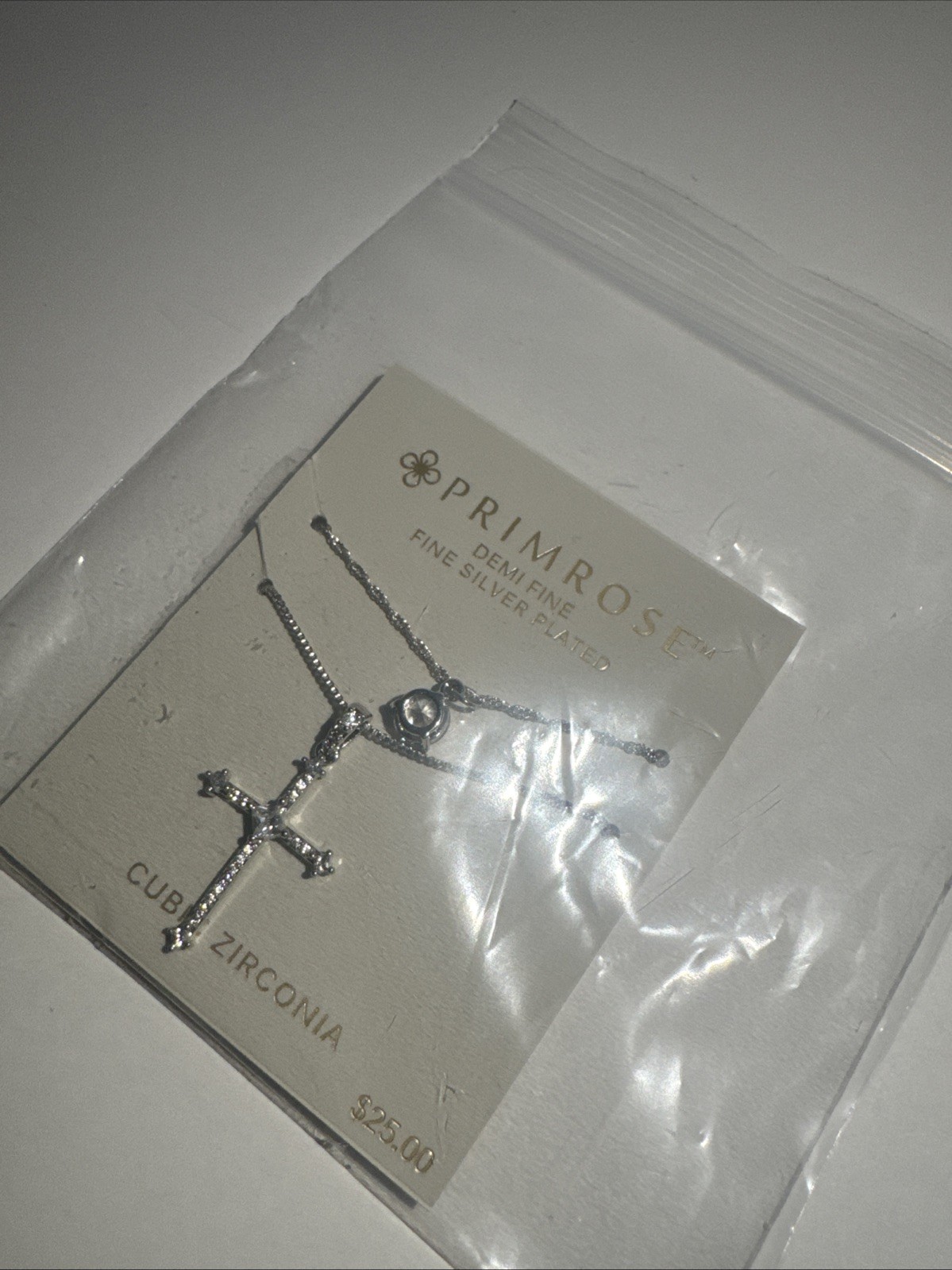 PRIMROSE Silver-Plated Cubic Zirconia Cross Pendant &Round Necklace