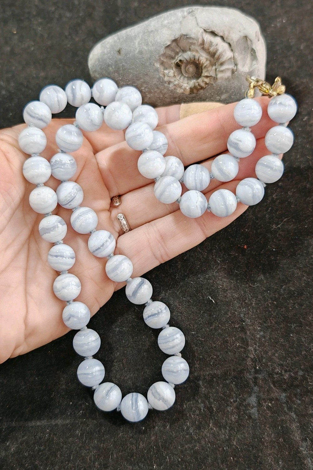 Blue lace chalcedony knotted simple gemstone 10mm bead necklace