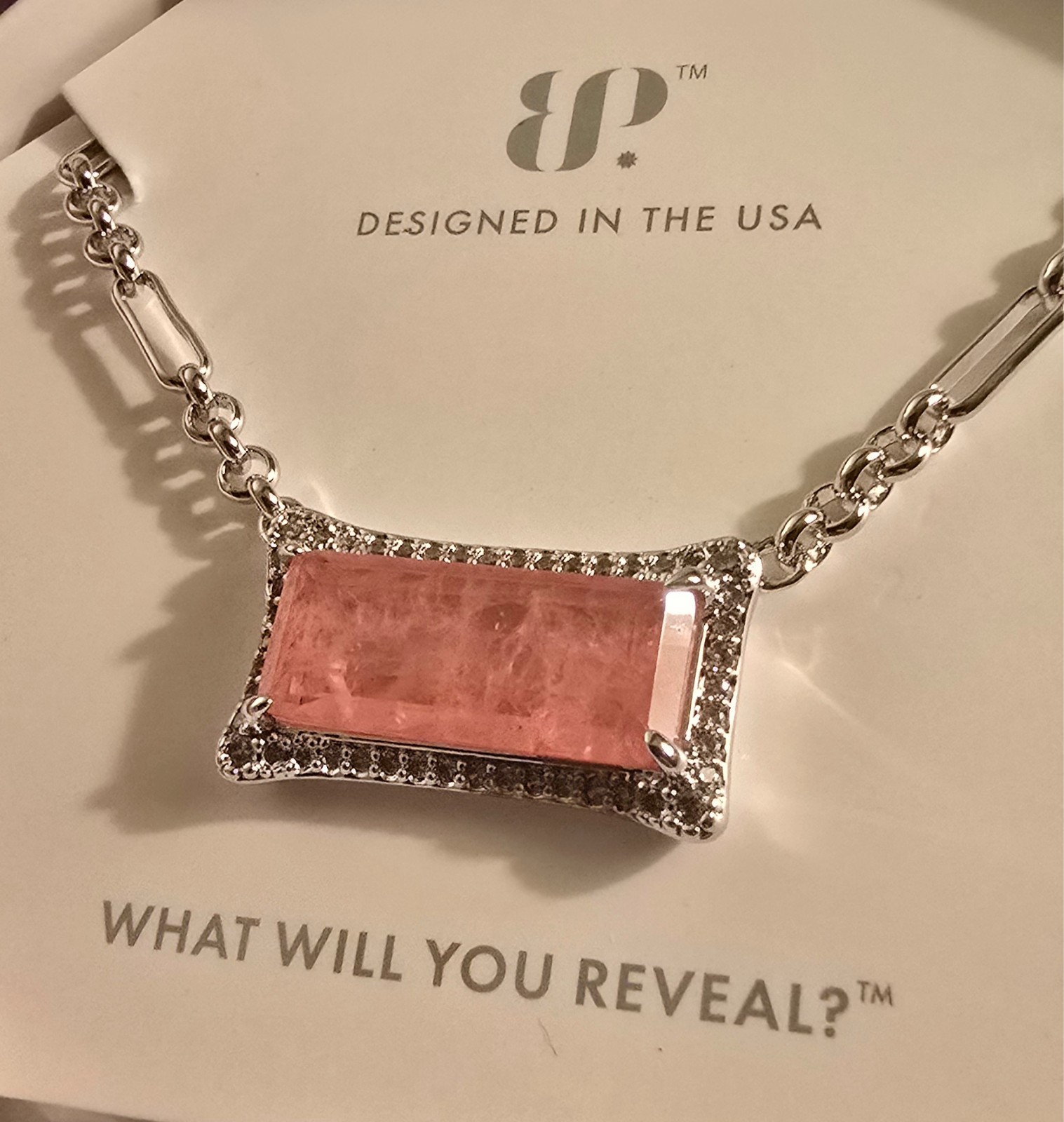 Bomb Party OG Necklace NK23005 ‘Darling, Your The Moment’ Rose Quartz / Rhodium