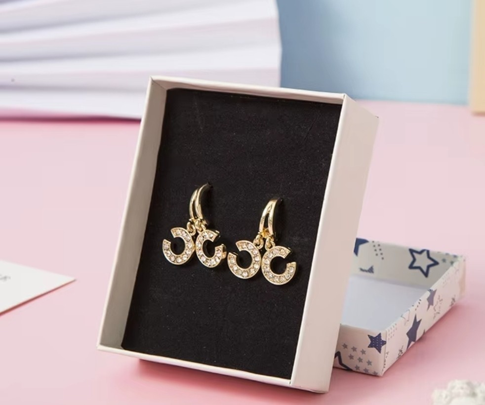 C-shaped Light Gold Plated Crystal Fashion Earrings With Silver Post