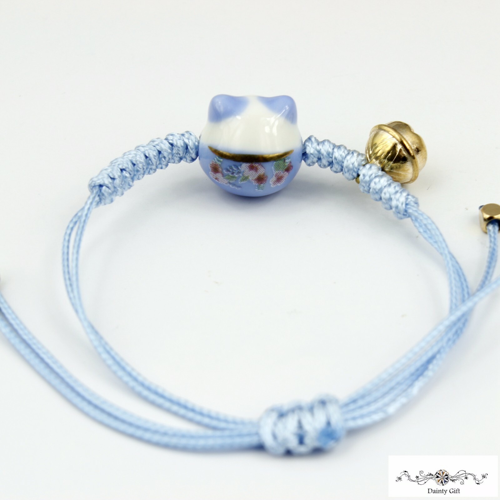 Girl Women Luck Ceramic Fat Cat / Kitty Ball Animal Adjust Rope Bracelet 4-9″
