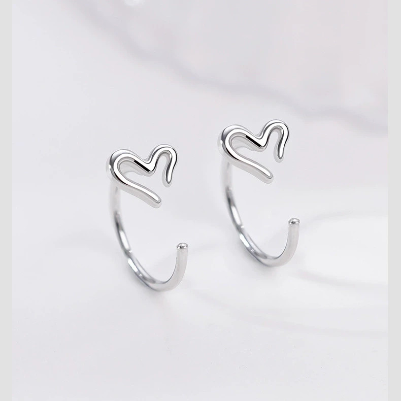 Extremely SimpleShiny Silver Plated Open Heart Design C-shaped Fashion Earrings