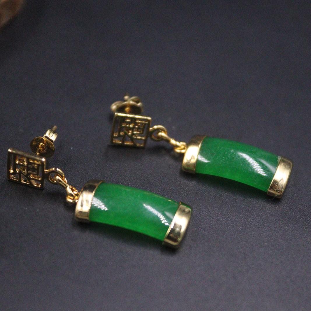Handmade Green Chalcedony Earrings Hook 18K Gold Plated Gp Jade Earrings