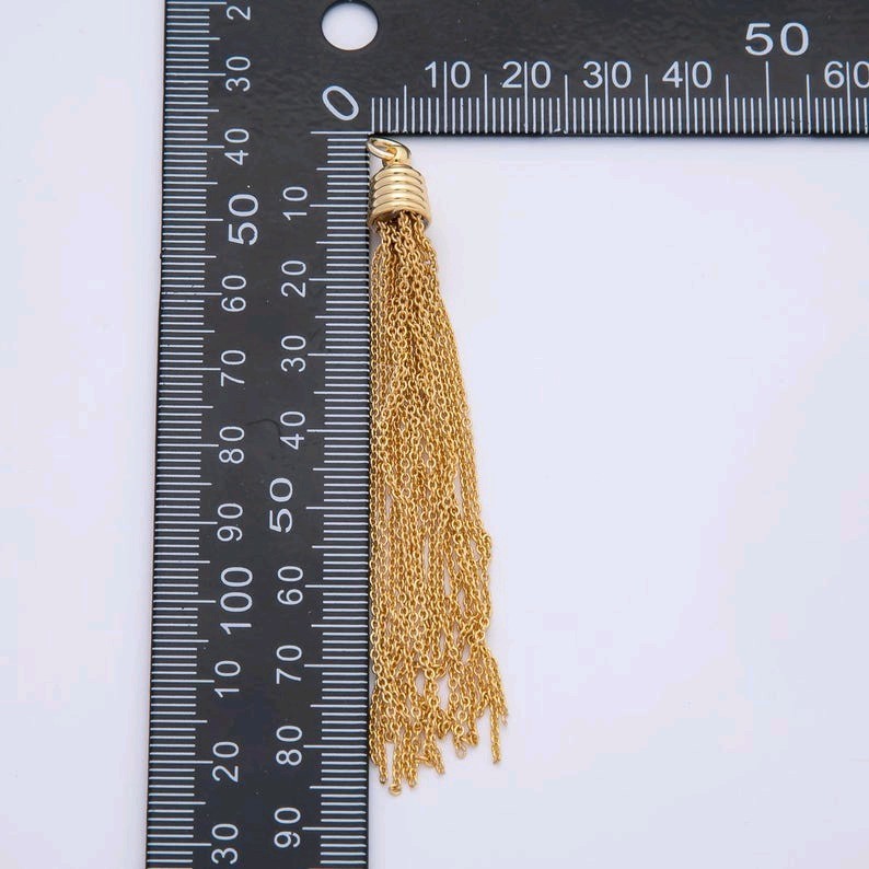 18K Gold Filled 84mm Ethnic Cone Cap Long Tassel Cable Chain Drop Charm Pendant