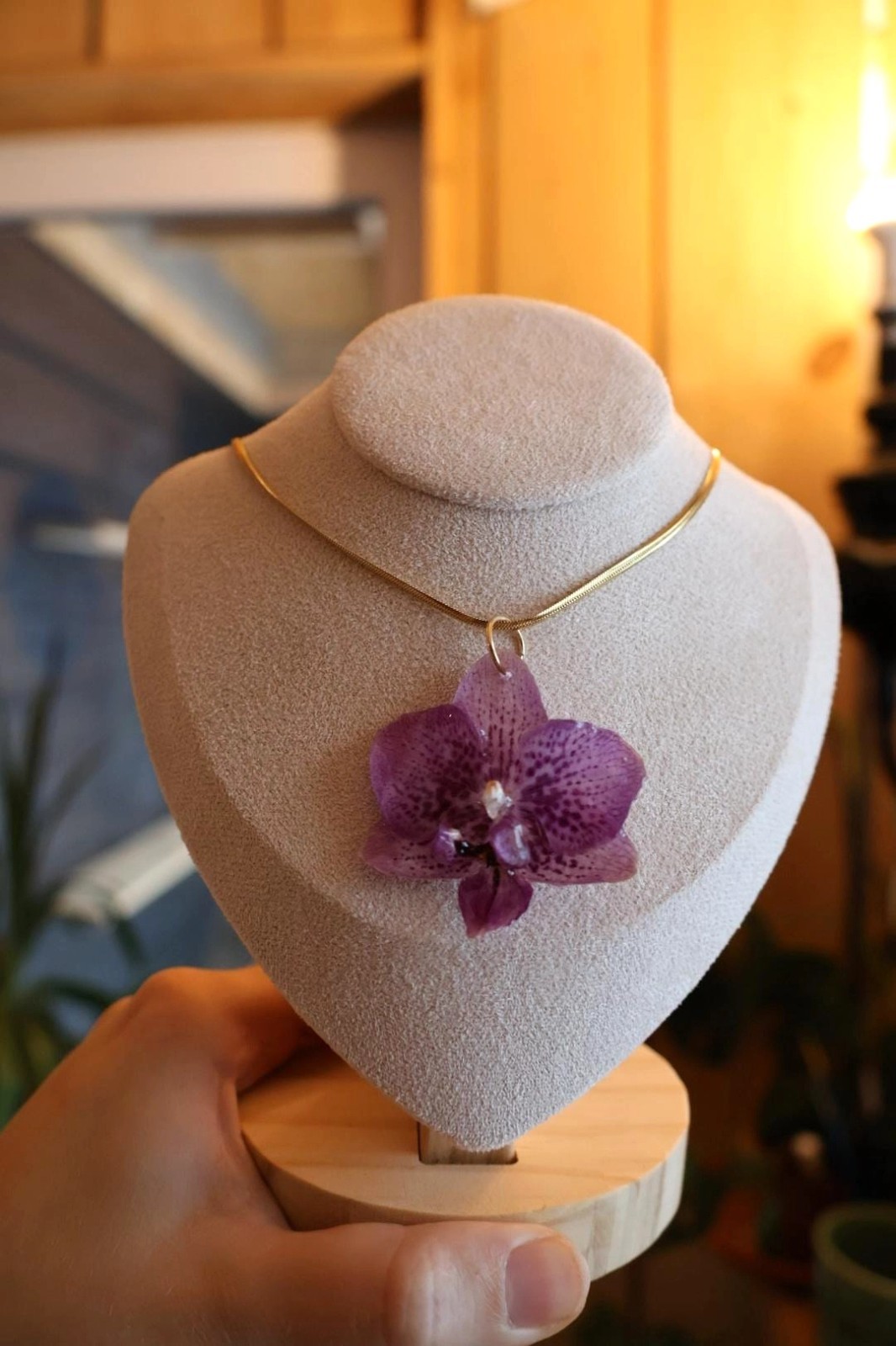 **Orchid Necklace with Real Purple Flower Resin Handmade Jewelry Gift**