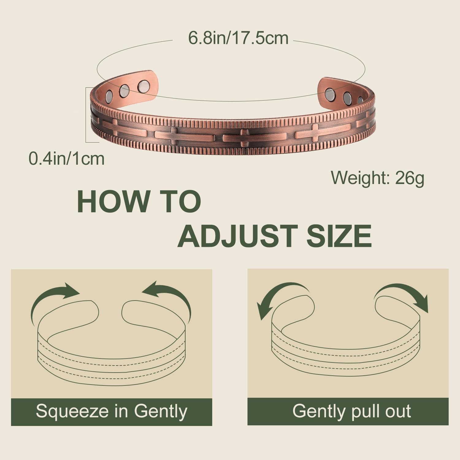 Copper Bracelet for Men and Women, 99.9% Solid Copper Magnetic Bracelets Adju…