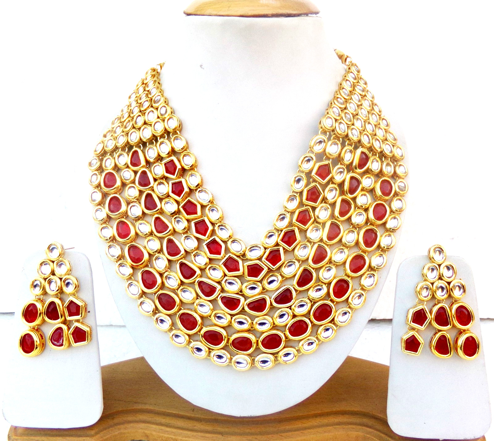 Indian Bollywood Gold Plated Kundan Choker Bridal Necklace Earrings Jewelry Set