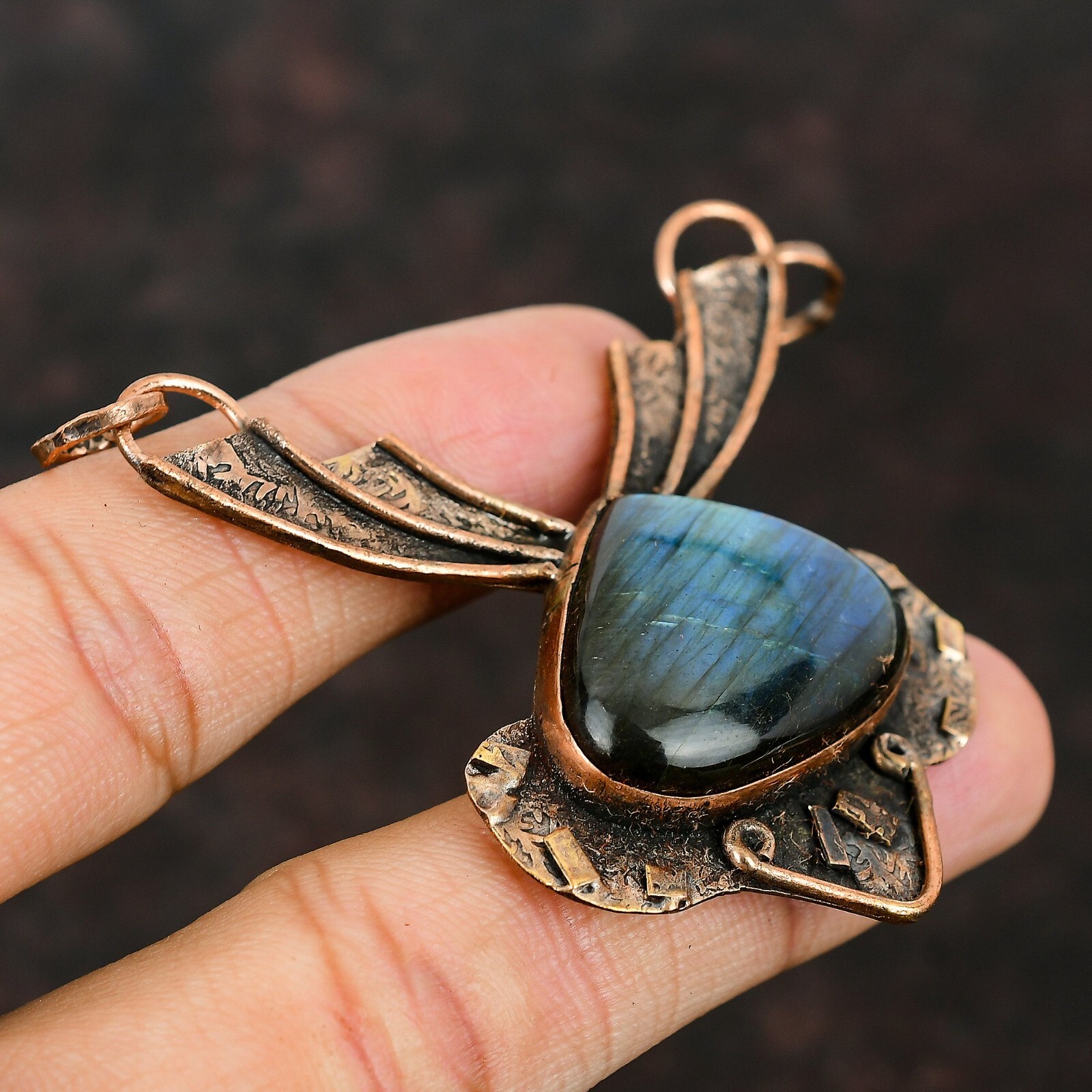 Mothers day Sale Pear Labradorite Stone Copper Third Eye Chakra Pendant Jewelry