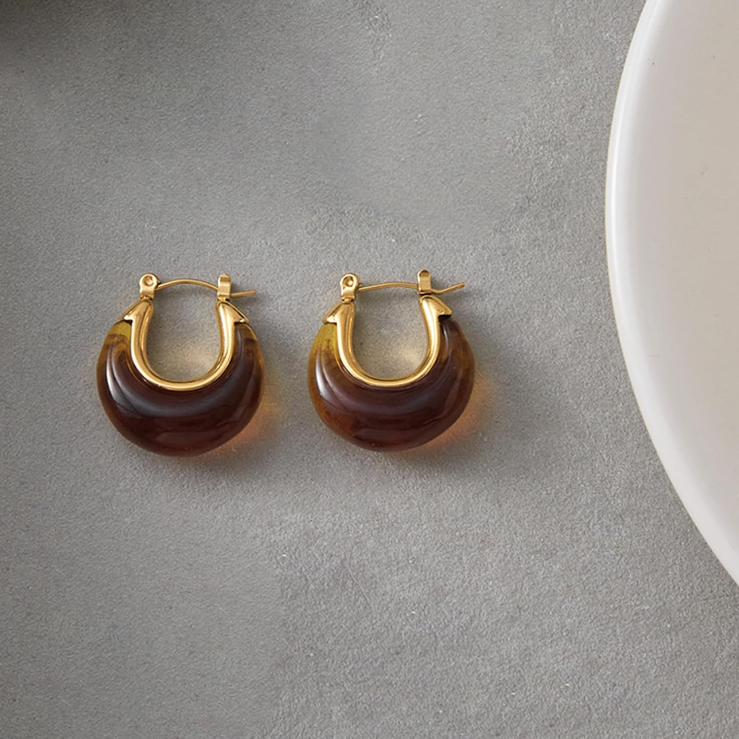 Chunky Brown Green Black White Amber Dangle Drop Earrings for Women, Vintage Amb