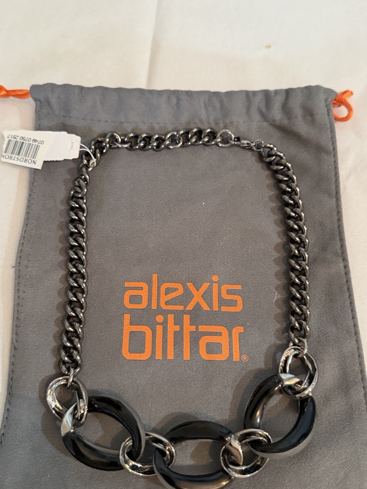 NWT Alexis Bittar Black Lucite Link Chain Necklace in Gunmetal