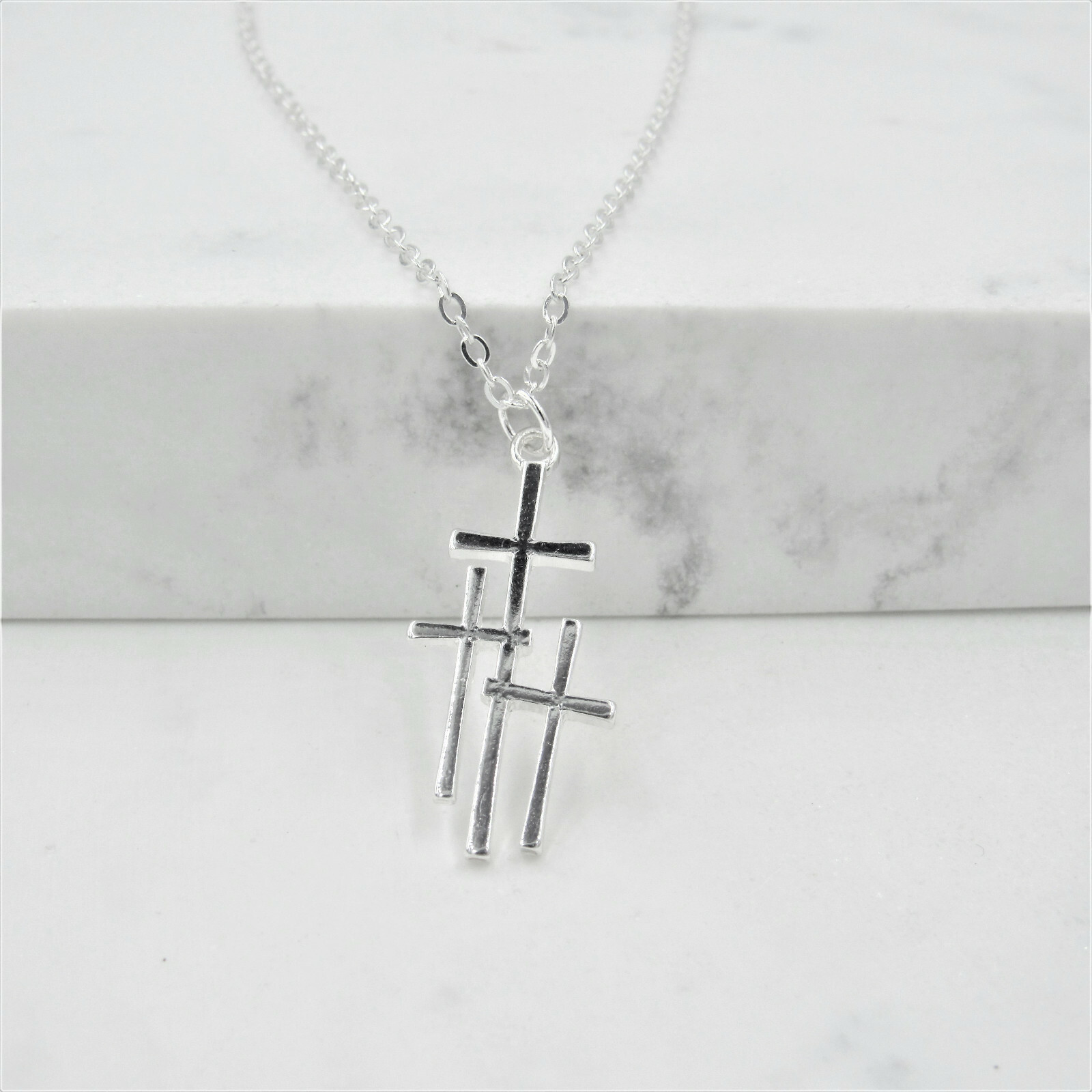Three Crosses Pendant Necklace White Gold NEW LOWEST PRICE