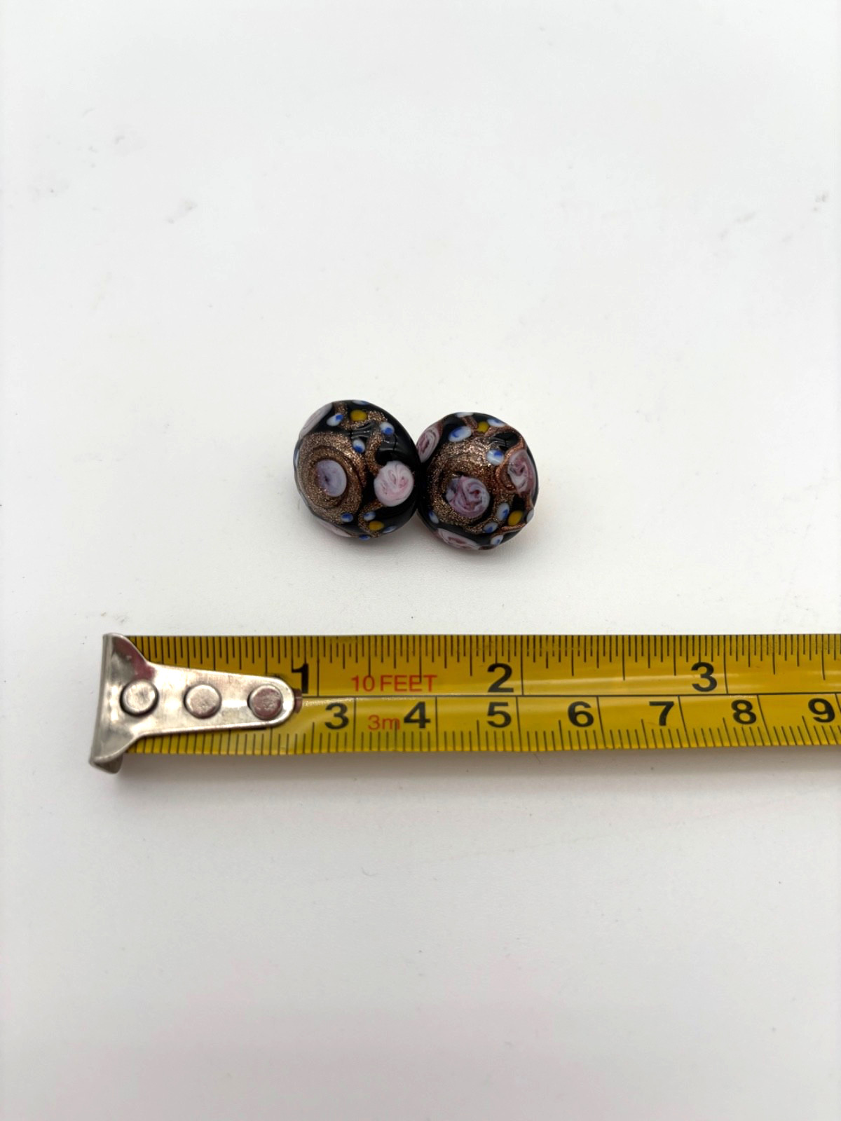 Vintage Handcrafted Glass Stud Earrings with purple and gold swirls