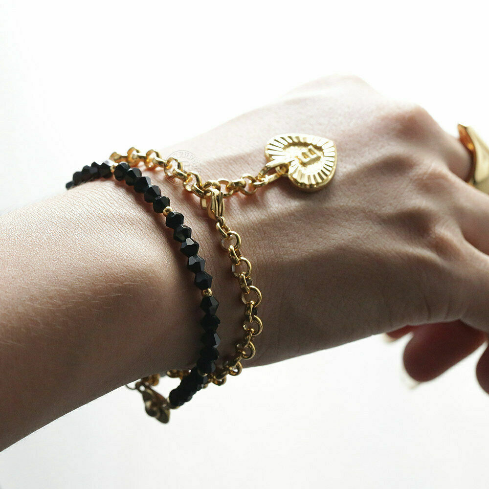 Women Gold Plated Stainless Steel Bracelet Heart Charm 8 inch 5mm Cable Chain