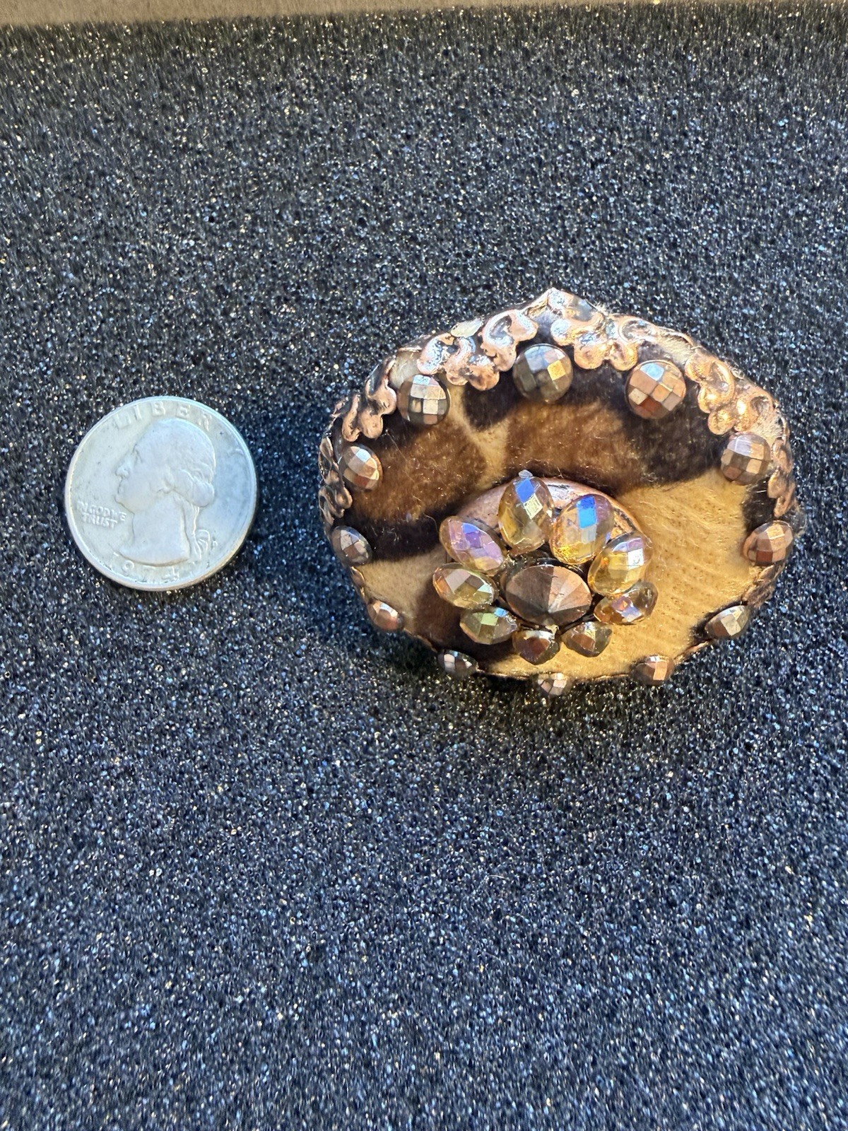#7 Brown Gold Tone Crystal Cluster Cocktail Ring Size 7 Adjustable Round
