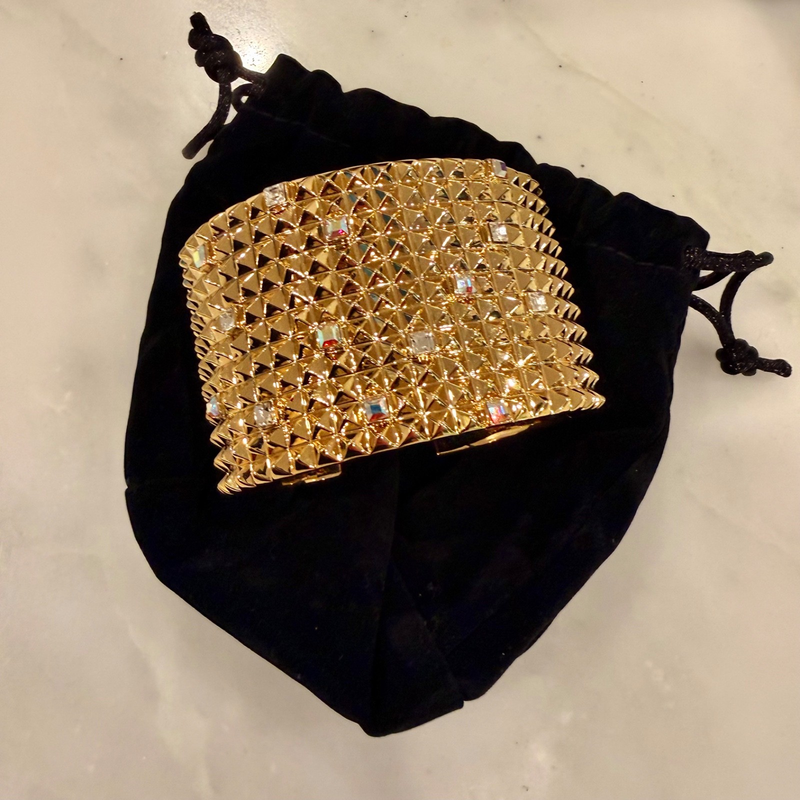 Karl Lagerfeld 11-row Pyramid Stud & Crystal-Embellished Hinged Cuff – SM