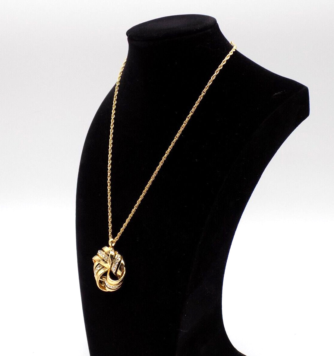 Charter Club Love Knot Pendant Necklace Gold Tone Pave Crystal 17″+ Retail $34.5