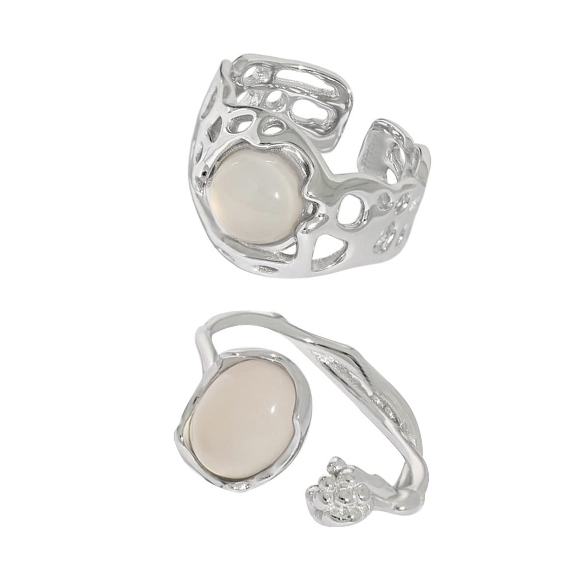 Pingyongchang Y2K Rings Set Irregular Agate Opal Natural Stone Rings Moonston…