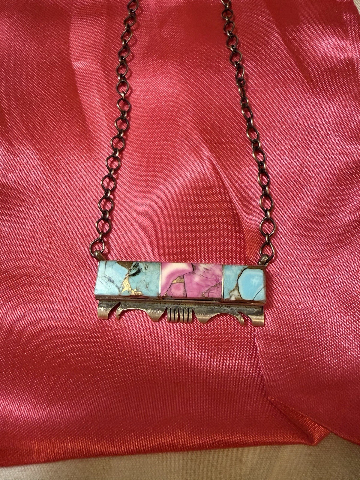 Cotton Candy Turquoise Sterling Silver Necklace