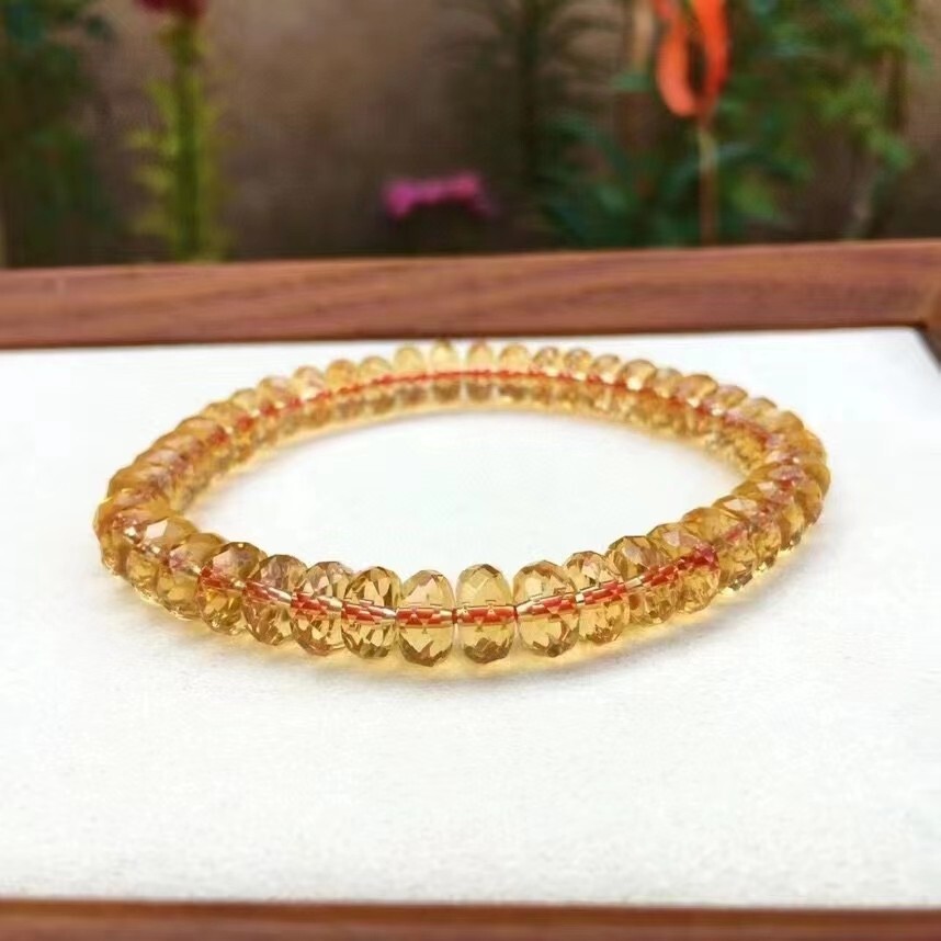 8mm Natural Yellow Citrine Crystal Marquise Faced Beads Bracelet for Adults
