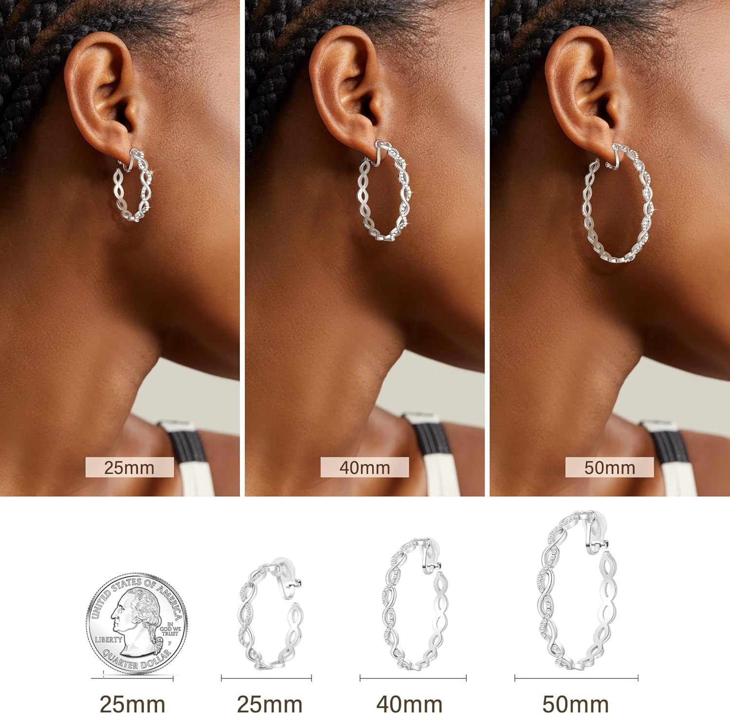 Clip On Hoop Earrings for Women Lightweight – Silver Twisted Clip-on Hoop Earing