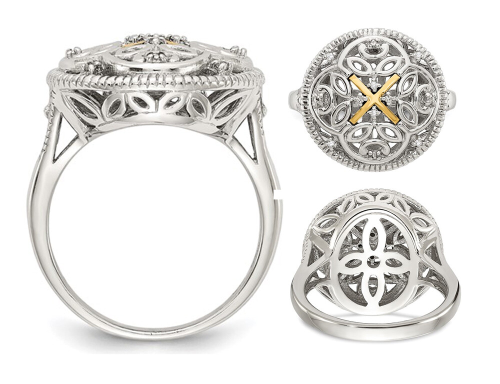 Sterling Silver Vintage X Ring with Diamond Accent
