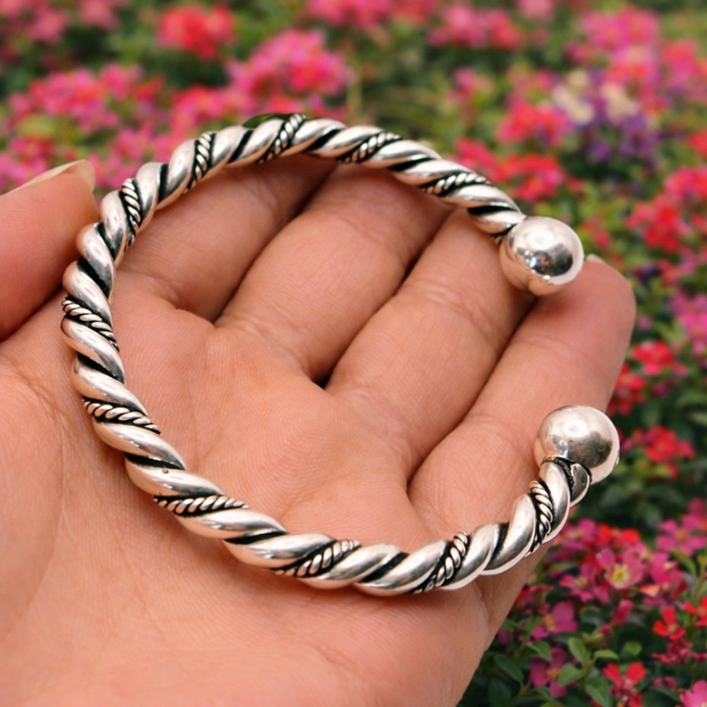 wisted Open Cuff Braided Bracelets 925 Sterling Silver Mens Adjustable Bangle