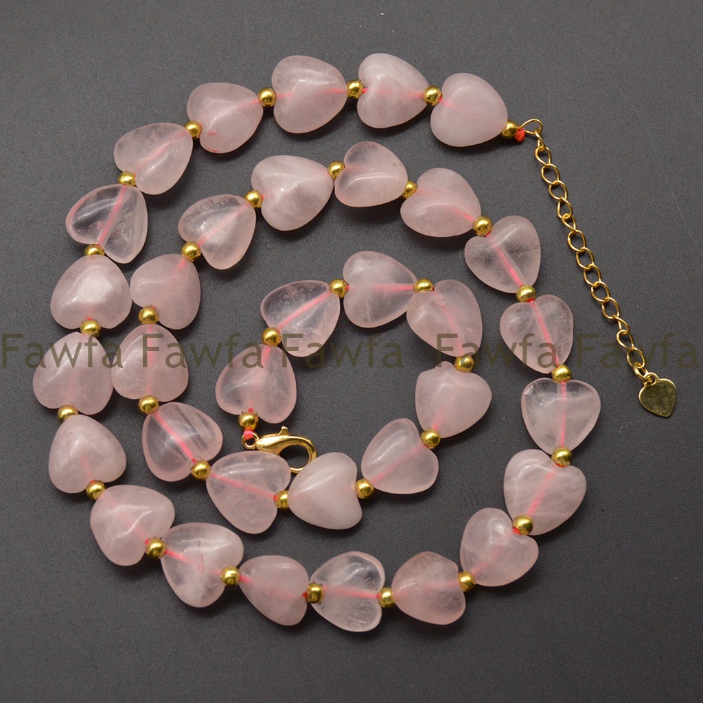 Natural 12mm Heart shaped Pink Rose Quartz Gemstone Beads Necklace 14-36”