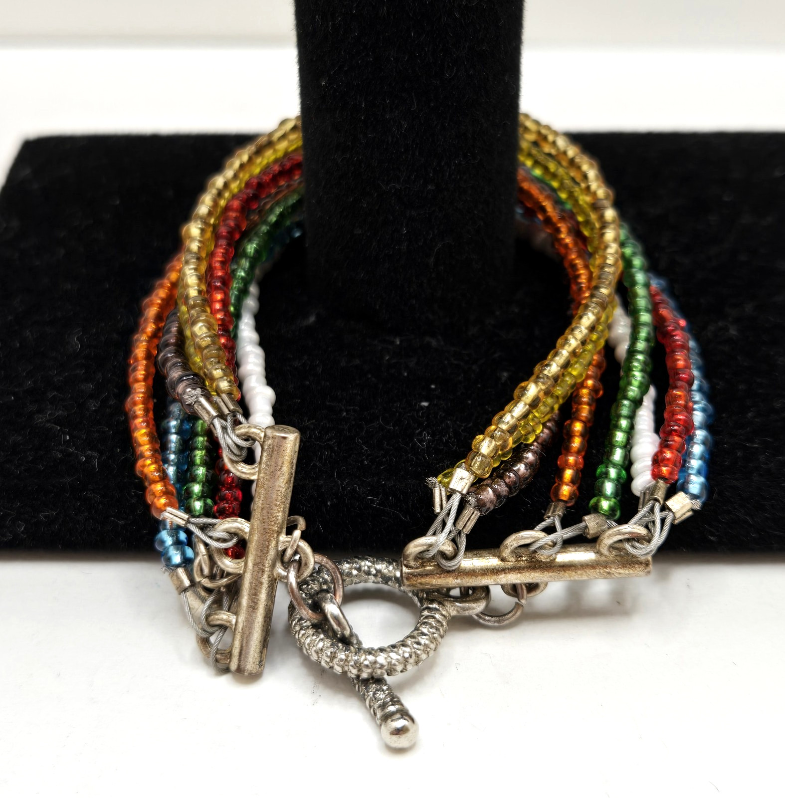 Multi Strand Seed Bead Bracelet, 6.5-7″ Preowned Very Good, Toggle Closure