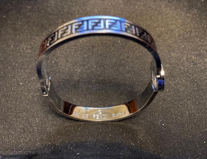 Classic Style FF Fendi Stamped Silver Plated Stainless Steel Bracelet