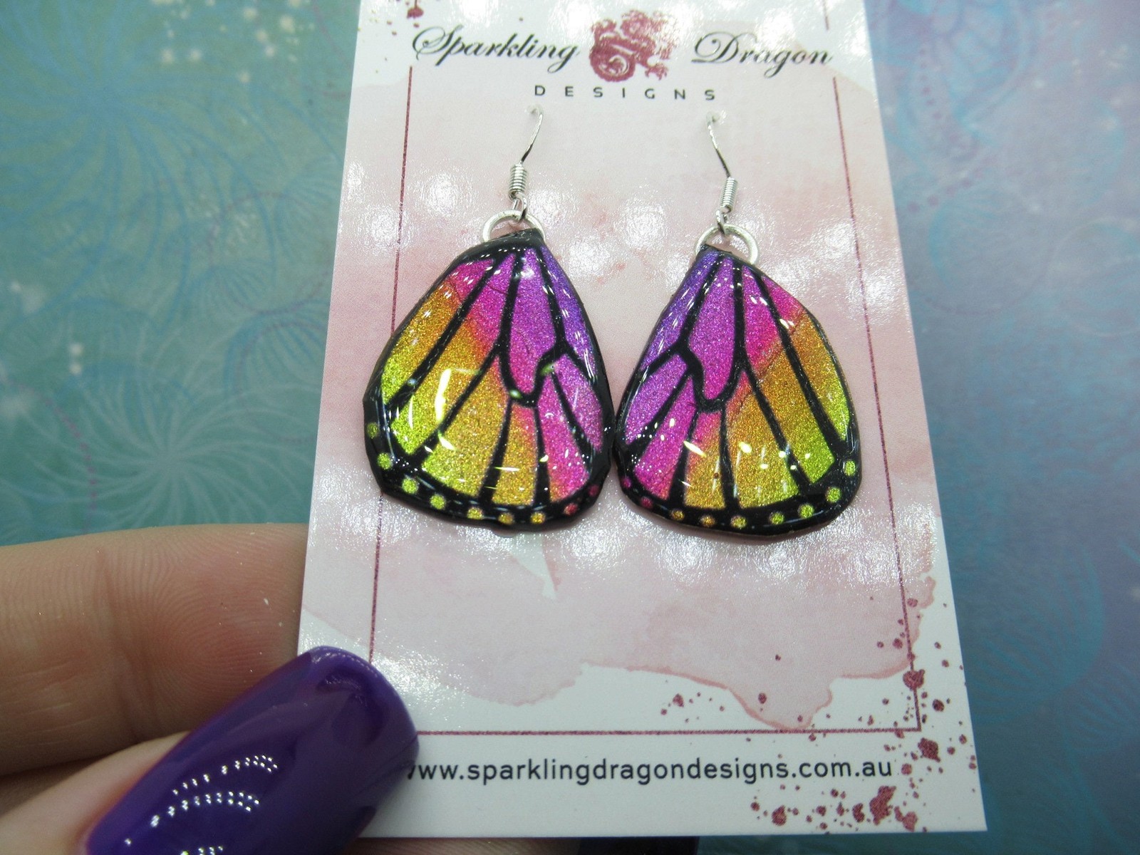 Butterfly Earrings Pink & Yellow Sparkle -Fairy Jewellery Fun Gift for Fairy