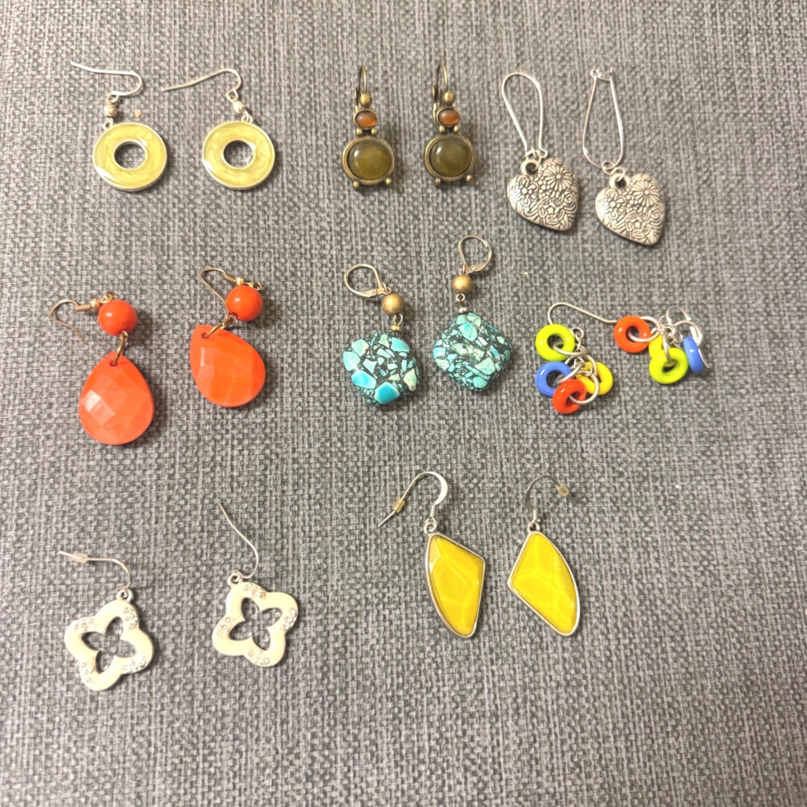8 Pair Mixed Fashion Earring Lot Boho Turquoise Heart Orange Yellow Geometric