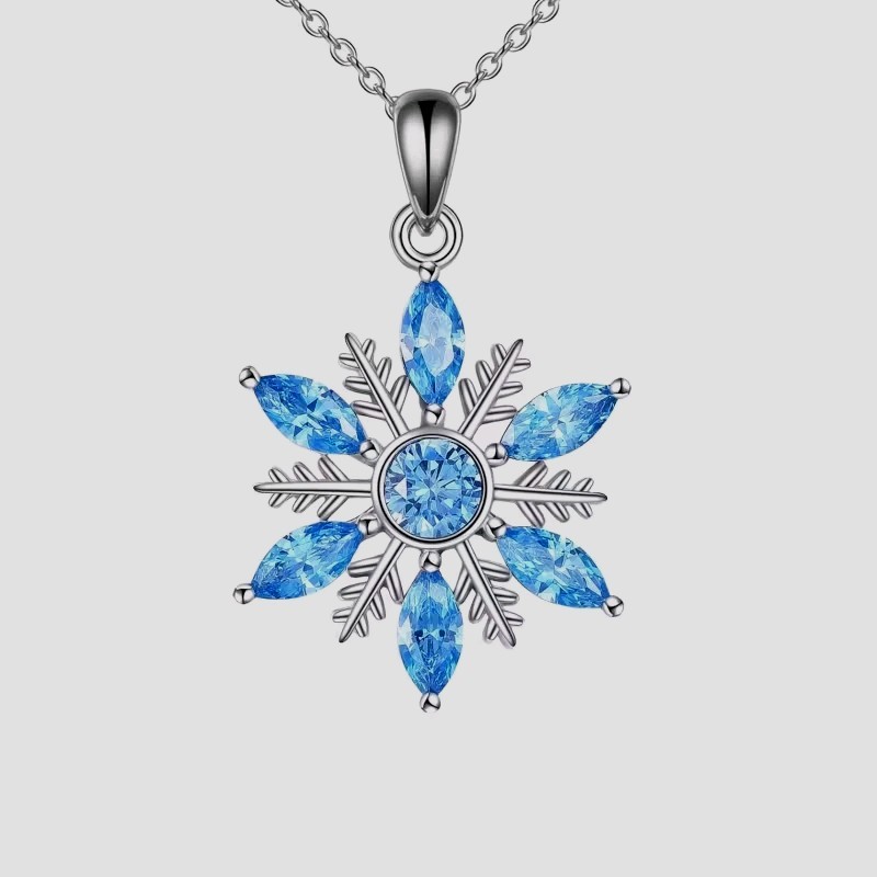 Blue Snowflake Pendant Necklace Fashion Jewelry Holiday Party Silver Toned New
