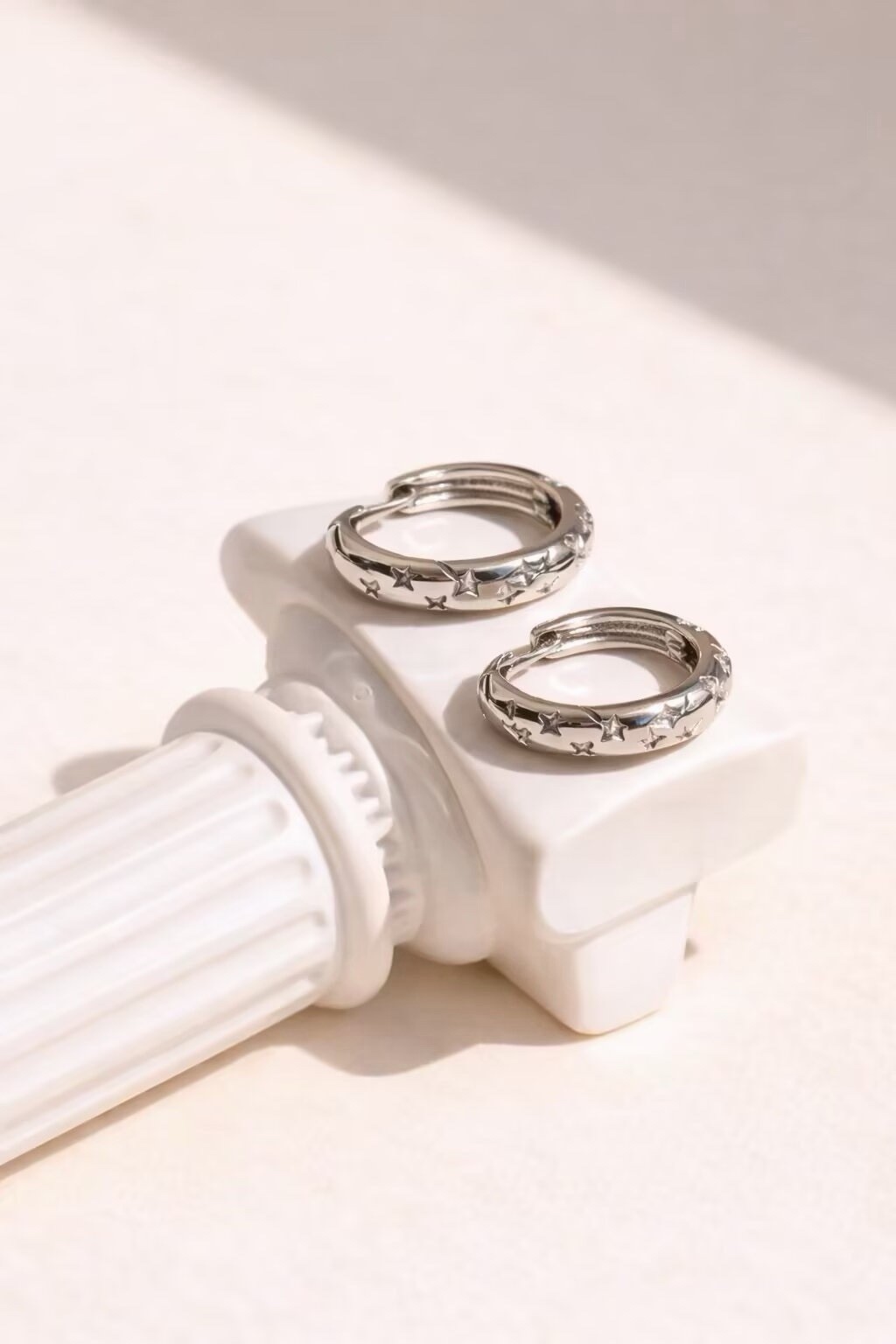 925 Silver Starburst Huggie Earrings Star Hoop Earrings Celestial Earrings 034