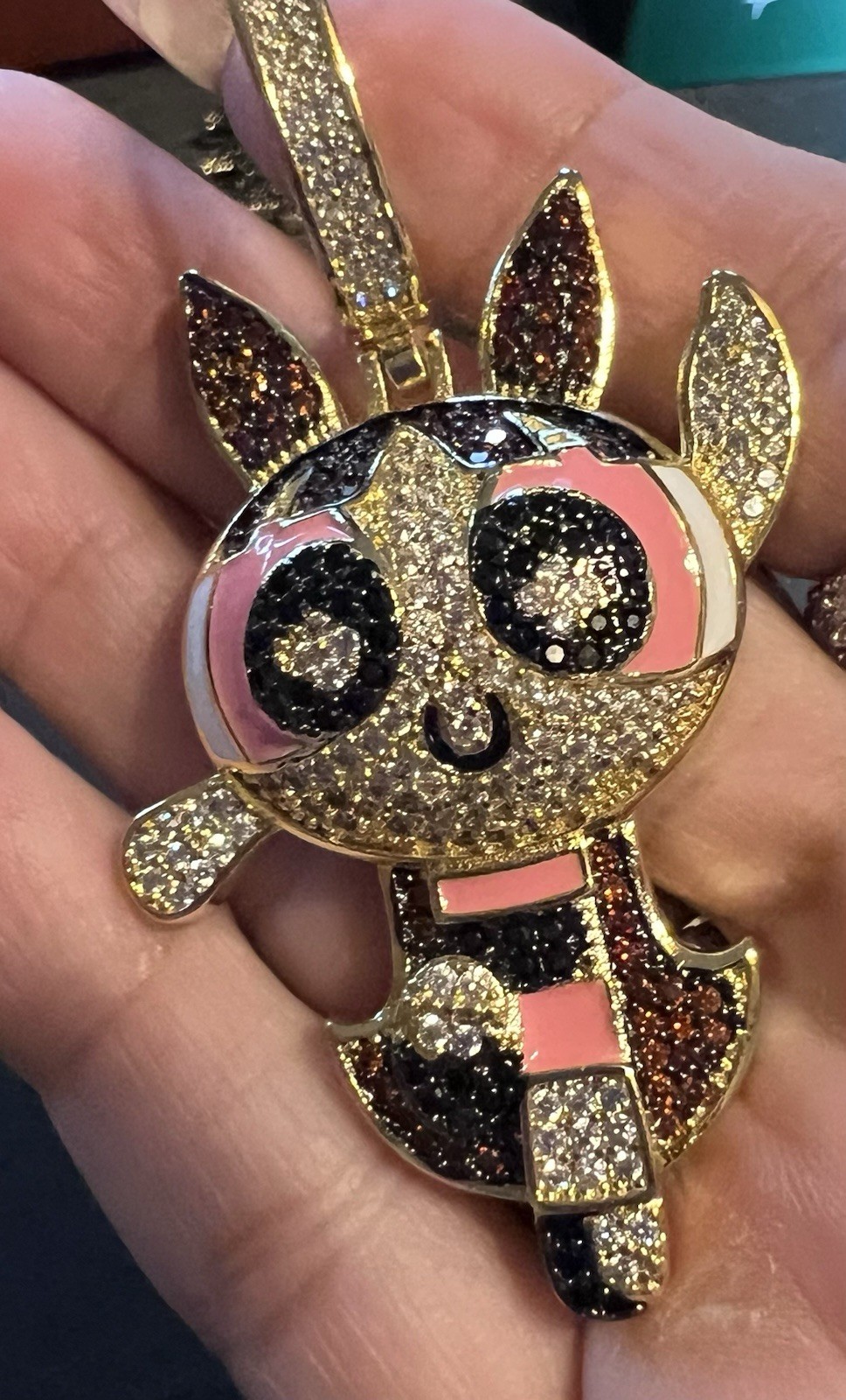 925 gold 14k plated over stainless steel with 5A CZ Iced Out PowerPuff Pendant