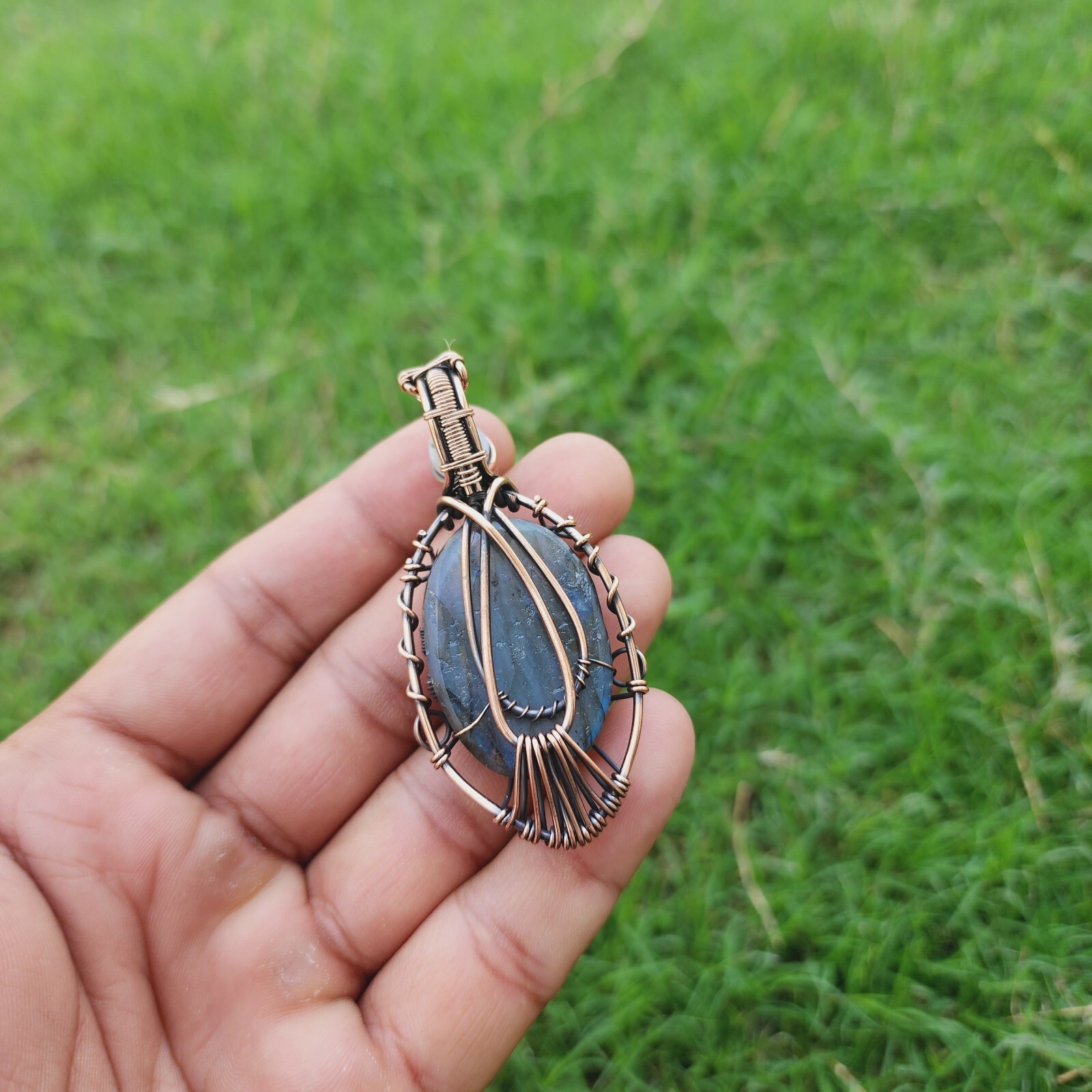 Labradorite Rainbow Moonstone Handmade Wire Wrapped Evil Eye Pendant Jewelry