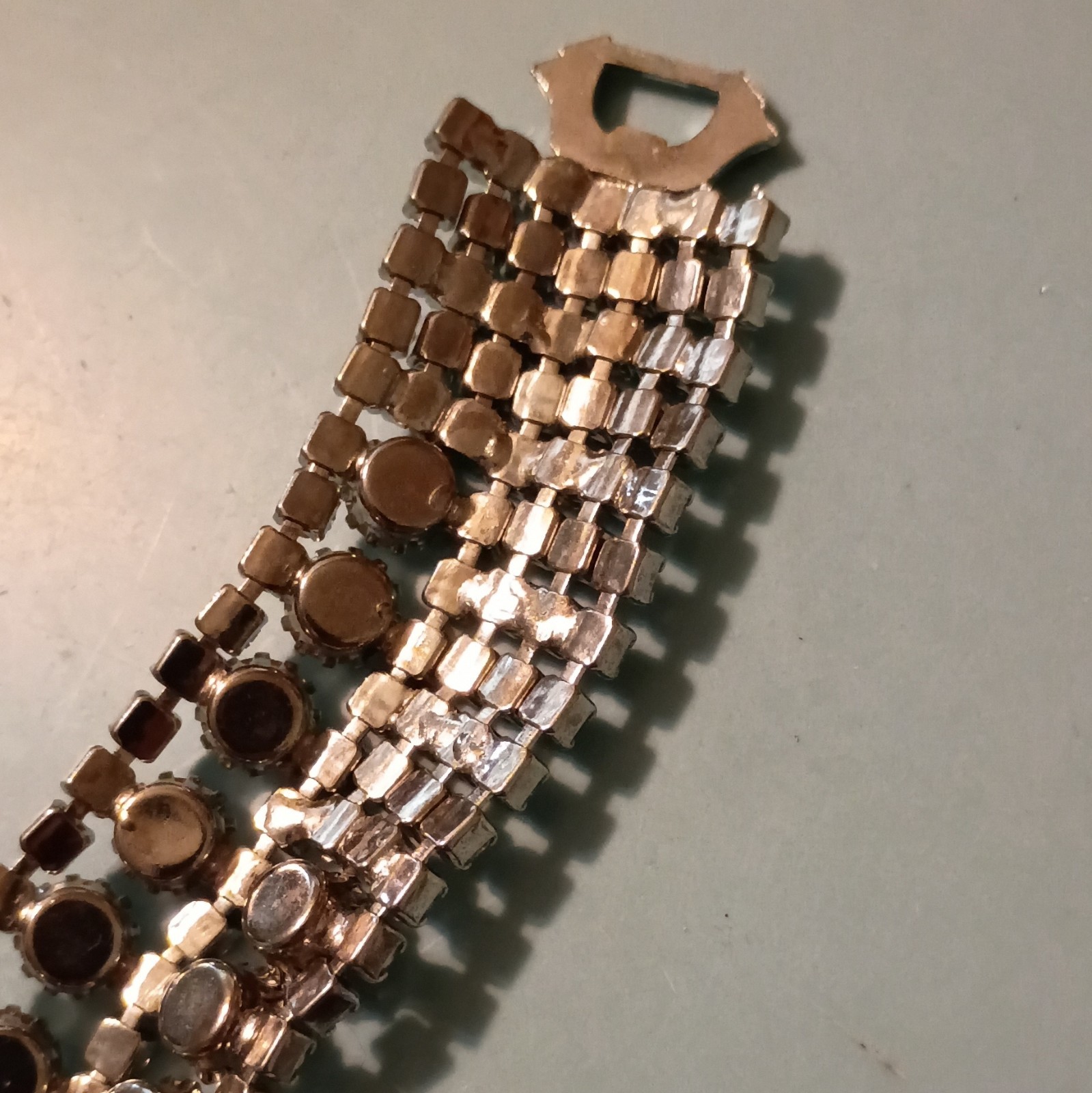 Vintage Weiss Signed Clear Rhinestone Wide Bracelet Multi Row Statement Bridal