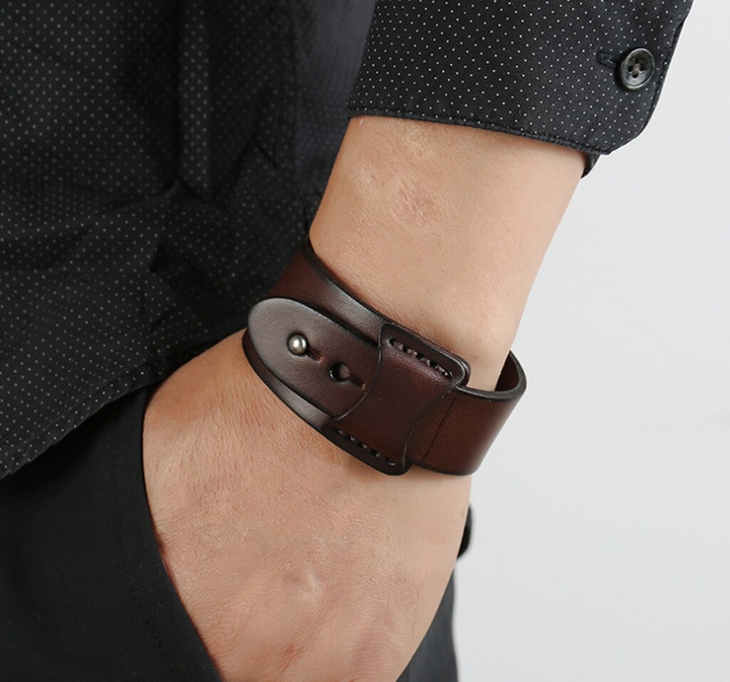 Men Women Vintage Wide Genuine Leather Wristband Bangle / Leather Bracelet 7.5-8