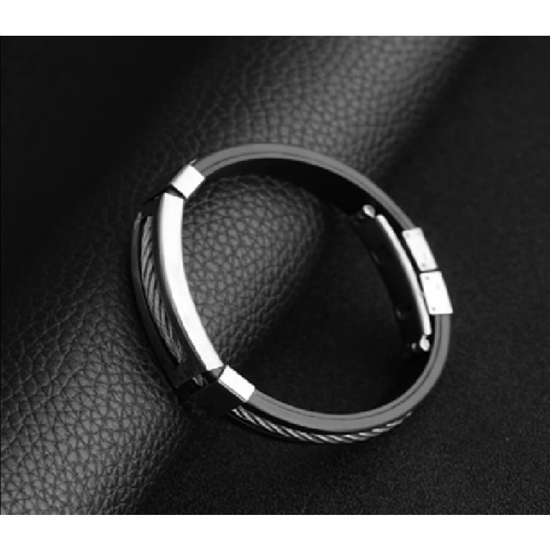 Bracelet Men Rubber Charm Stainless Steel Silicone