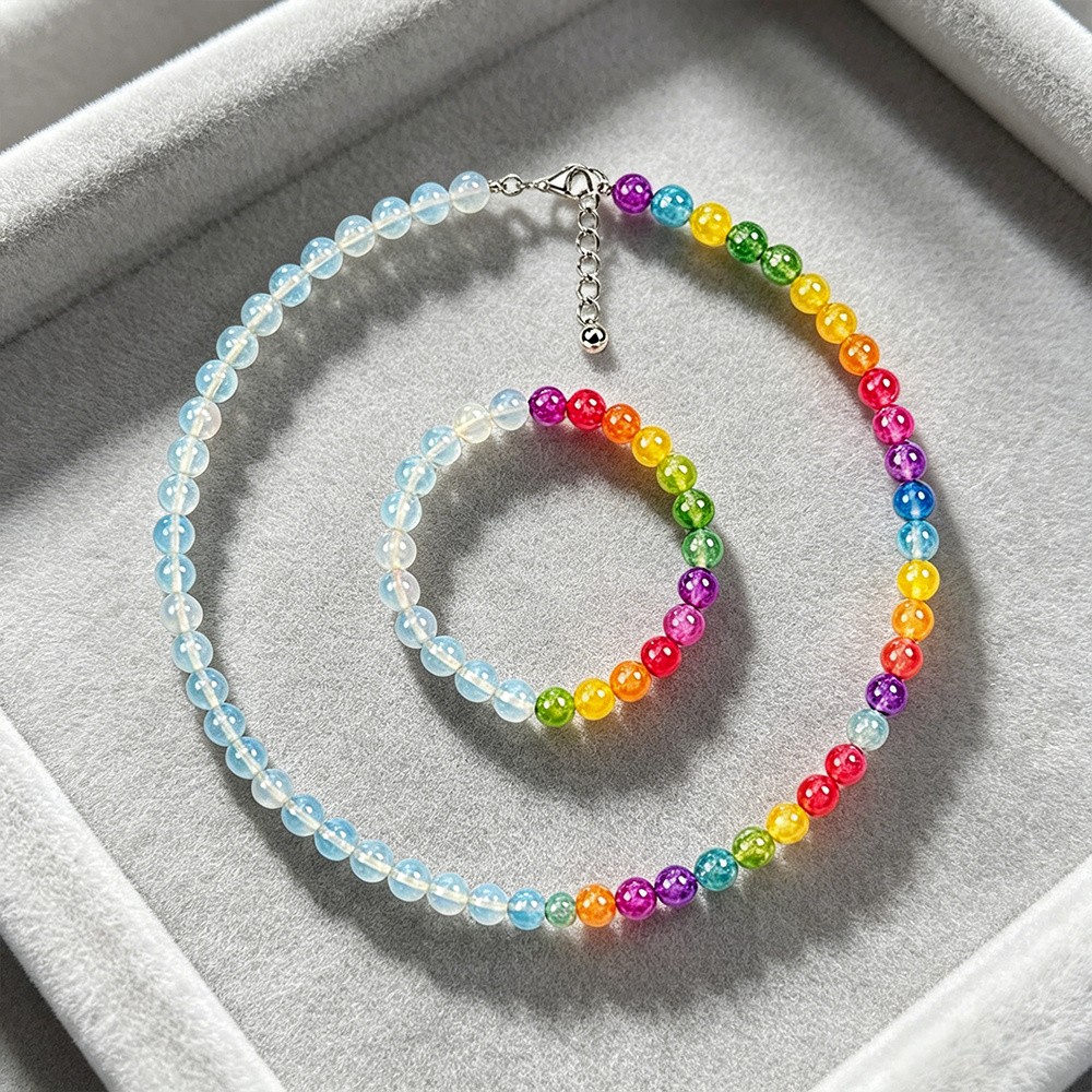 UV Reactive Dopamine Necklace Colorful Rainbow Beaded Mood Jewelry Set Gift