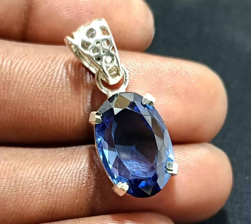 Certified 28.45 Ct Natural Blue Sapphire Oval Cut 925 Silver Pendant Gemstone