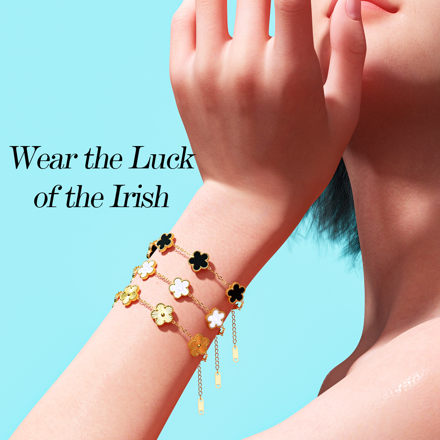 3Pcs 18K Gold Plated Clover Lucky Bracelet Women Flower Five Leaf Link Bracelet