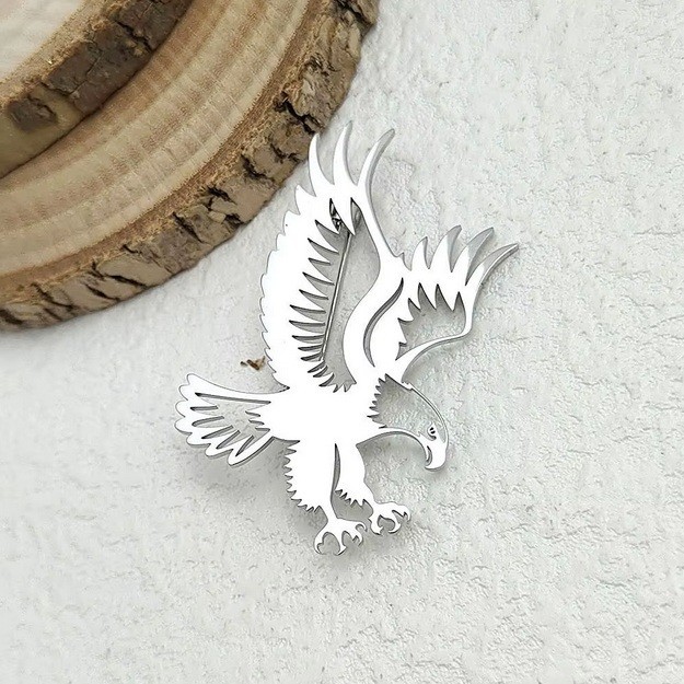 Stainless Steel Eagle Brooch Pin Gold Silver Black Bird Badge Gift Unisex