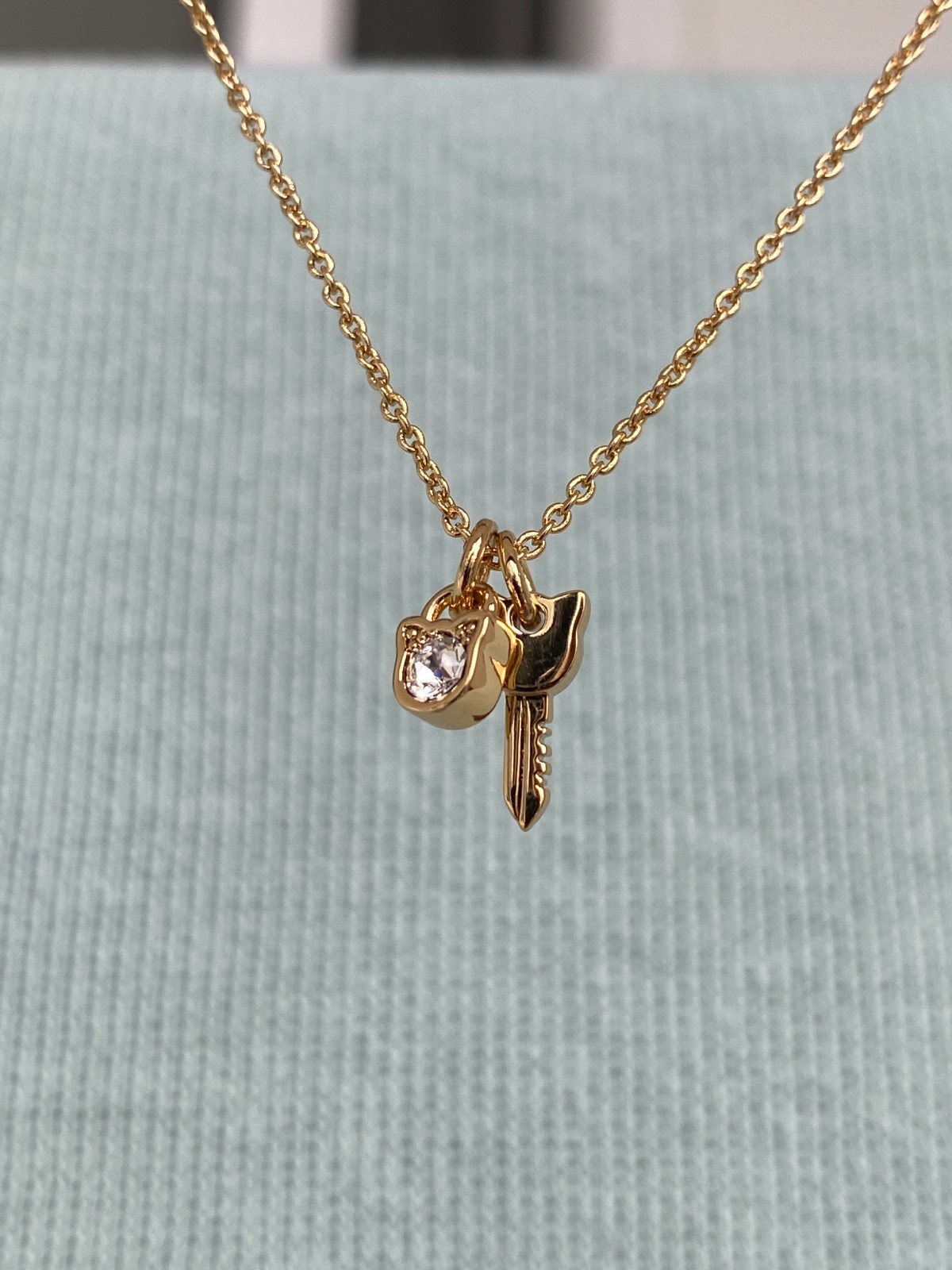 Karl Lagerfeld Mini Choupette Lock & Key Charm Necklace w/Crystal from Swarovski