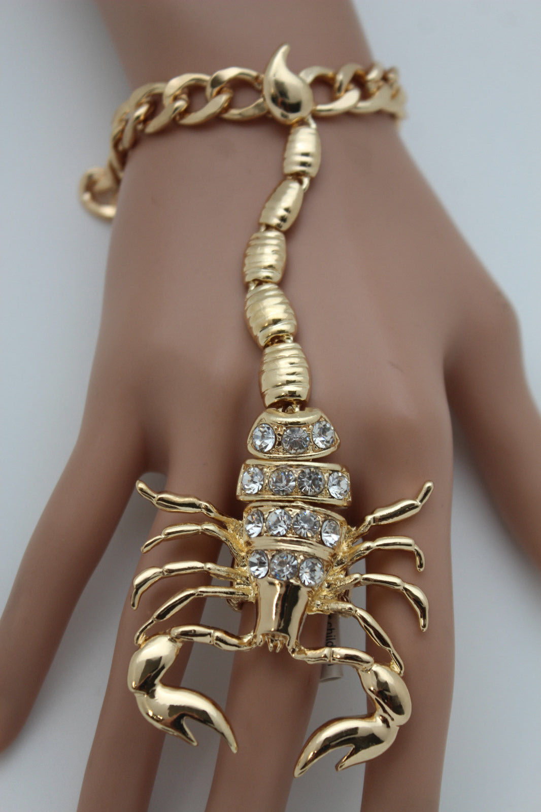 New Women Shinny Gold Scorpion Hand Chains Slave Bracelet Ring Fashion Jewelry
