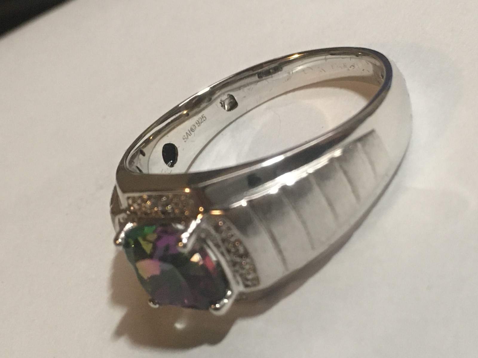 PalmBeach Jewelry 925 Silver, Fire Topaz & Sapphire Ring Sz 12