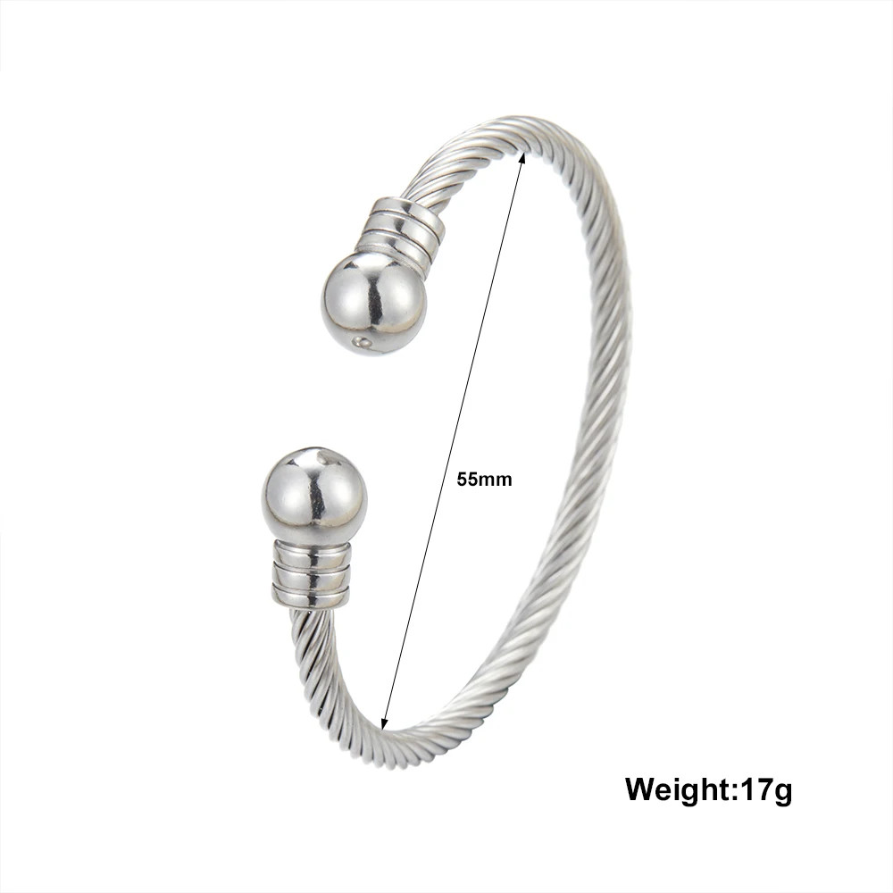 Unisex Stainless Steel Braided Open Cuff Bracelet Gold Silver Ball