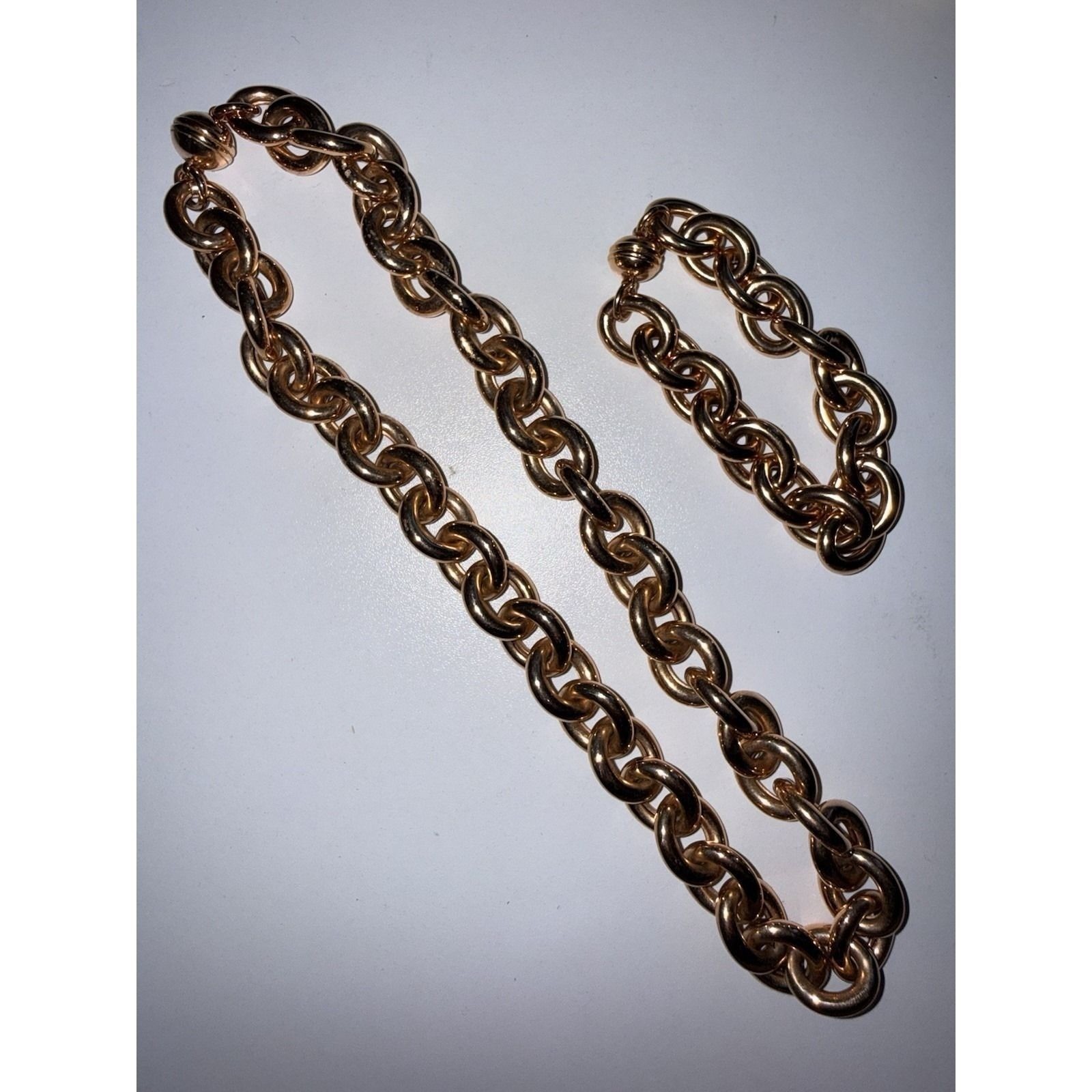 Milor Bronze Italy Rose Chunky Oval Link Magnetic Clasp Bracelet Necklace 2 Pcs