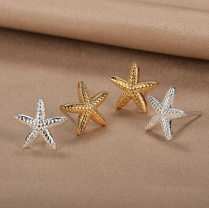 1pcs Starfish Stainless Steel Stud Earrings – Trendy Ocean-Inspired Jewelry